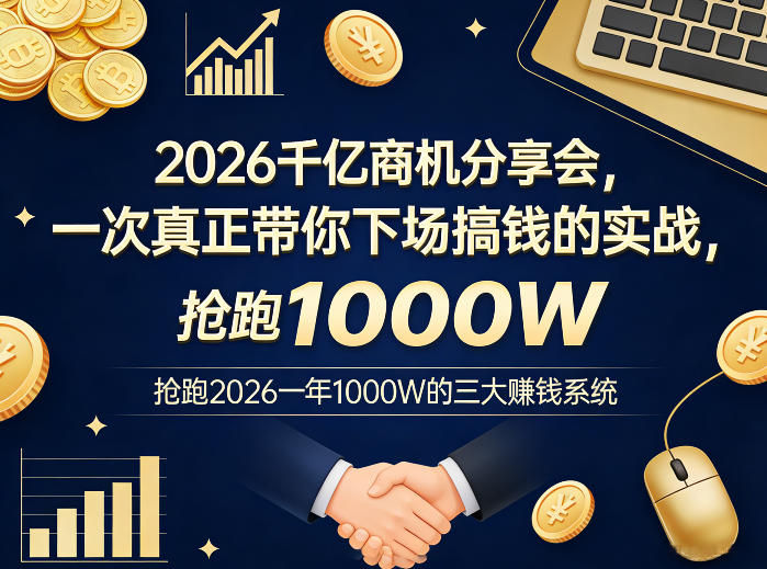 2026千亿商机分享会，一次真正带你下场搞钱的实战，抢跑2026一年1000W的三大賺钱系统-校睿铺