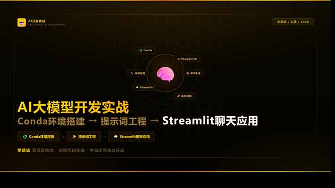 AI大模型开发实战：Conda环境搭建→提示词工程→Streamlit聊天应用，零基础到项目落地-校睿铺