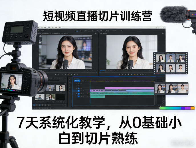 短视频直播切片训练营，7天系统化教学，从0基础小白到切片熟练-校睿铺
