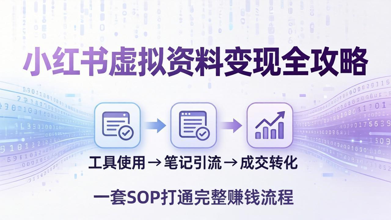 小红书虚拟资料变现全攻略：从工具使用到笔记引流成交，一套 SOP 打通完整赚钱流程-校睿铺