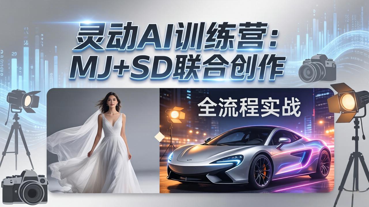灵动AI训练营-3.0课程：MJ+SD联合创作，从婚纱大片到汽车广告，摄影后期全流程实战-校睿铺