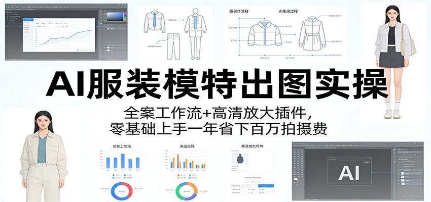 AI服装模特出图实操：全案工作流+ 高清放大插件，零基础上手一年省下百万拍摄费-校睿铺