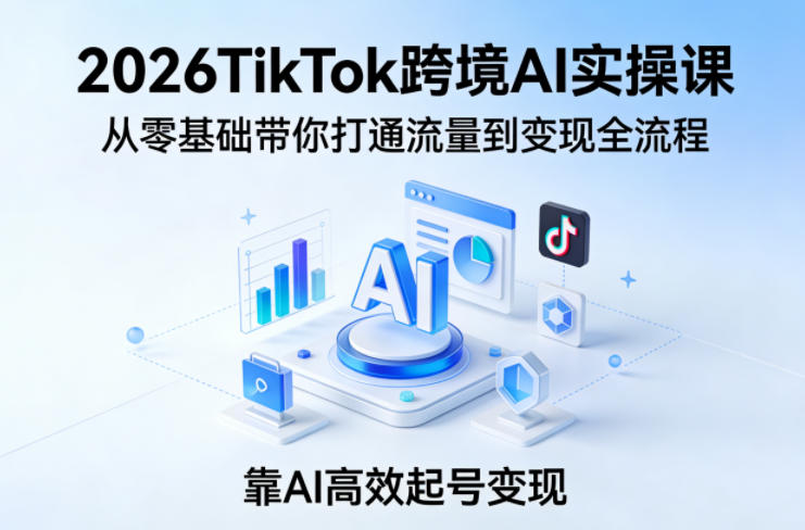 2026TikTok跨境AI实操课，从零基础带你打通流量到变现全流程，靠AI高效起号变现-校睿铺
