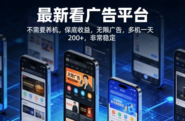 最新看广告平台，不需要养机，保底收益，无限广告，多机一天200+，非常稳定【揭秘】-校睿铺