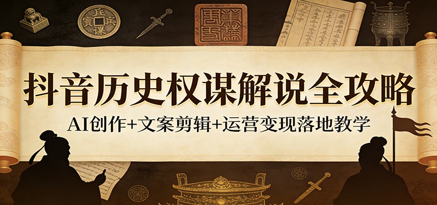 抖音历史权谋解说全攻略：AI创作+文案剪辑+运营变现落地教学-校睿铺