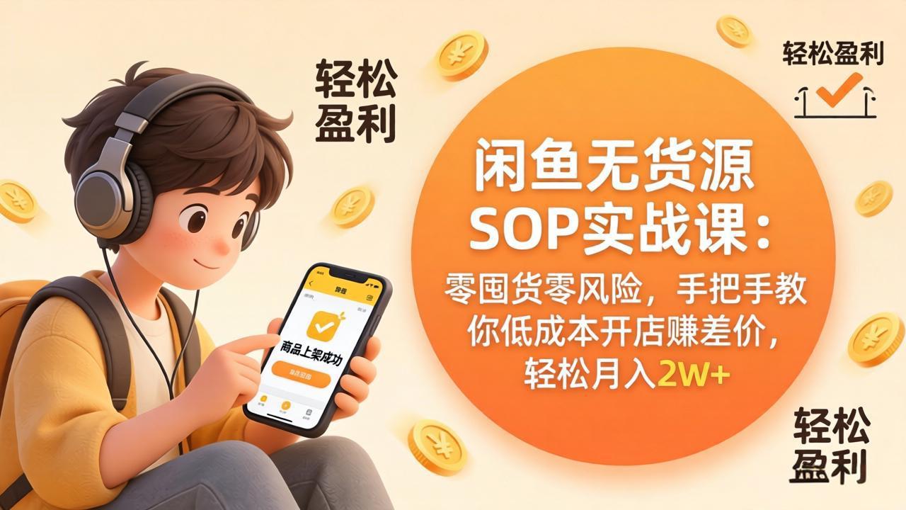 闲鱼无货源SOP实战课：零囤货零风险，手把手教你低成本开店赚差价，轻松月入2w+-校睿铺