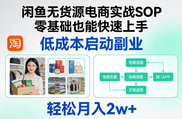 闲鱼无货源电商实战SOP，零基础也能快速上手，低成本启动副业，轻松月入2w+-校睿铺