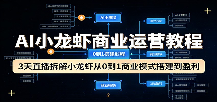 AI小龙虾商业运营教程：3天直播拆解小龙虾从0到1商业模式搭建到盈利-校睿铺