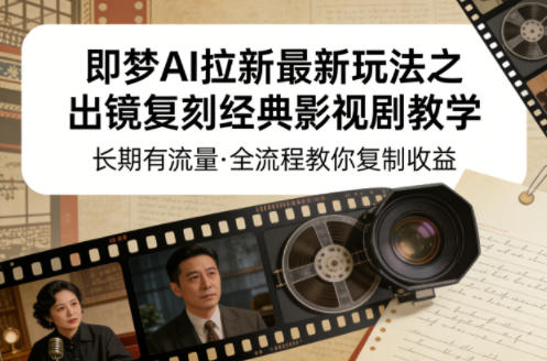 即梦AI拉新最新玩法之出镜复刻经典影视剧教学，长期有流量，全流程教你复制收益-校睿铺
