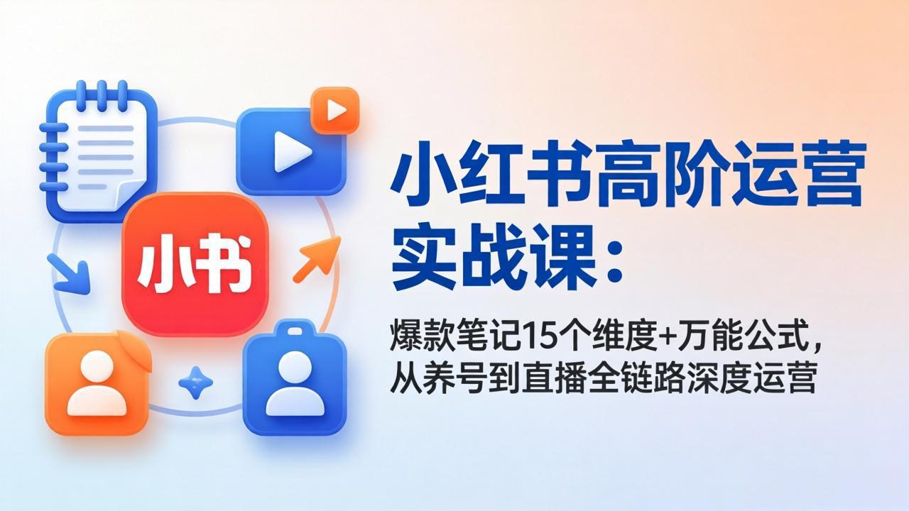 小红书高阶运营实战课：爆款笔记15个维度+万能公式，从养号到直播全链路深度运营-校睿铺