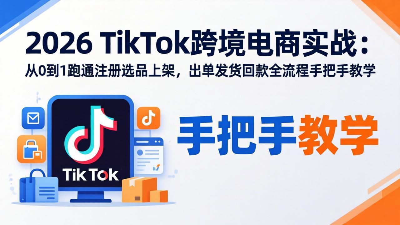2026TikTok跨境电商实战：从0到1跑通注册选品上架，出单发货回款全流程手把手教学-校睿铺