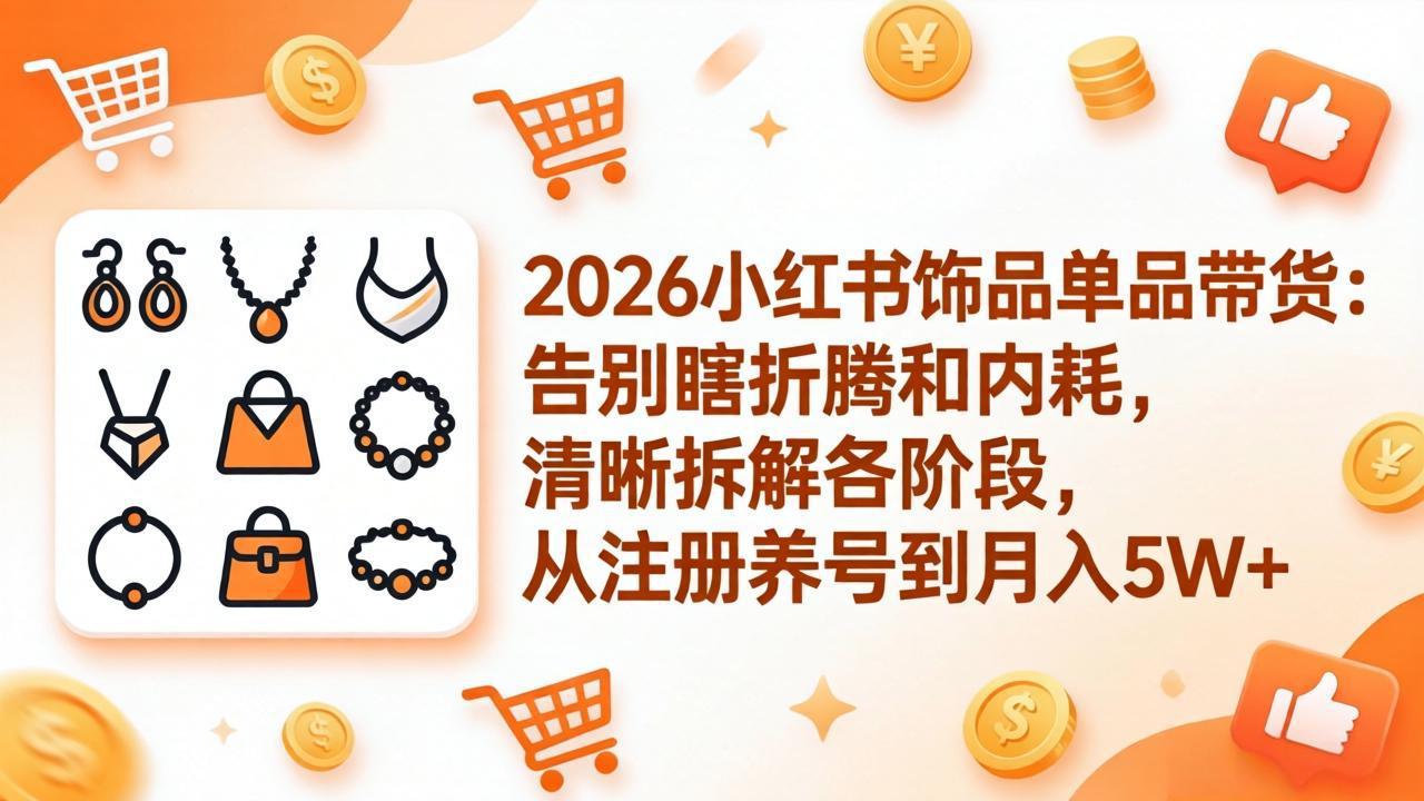 2026小红书饰品单品带货：告别瞎折腾和内耗，清晰拆解各阶段，从注册养号到月入5W+-校睿铺