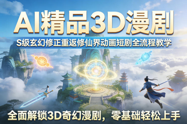 AI精品3D漫剧S级玄幻修正重返修仙界动画短剧全流程教学，全面解锁3D奇幻漫剧，零基础轻松上手-校睿铺