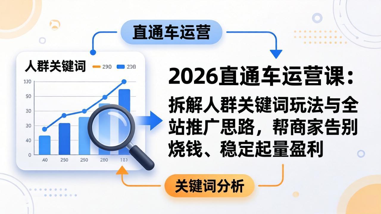 2026直通车运营课：拆解人群关键词玩法与全站推广思路，帮商家告别烧钱、稳定起量盈利-校睿铺