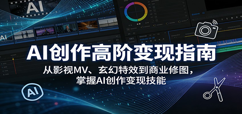 AI创作高阶变现指南：从影视MV、玄幻特效到商业修图，掌握AI创作变现技能-校睿铺
