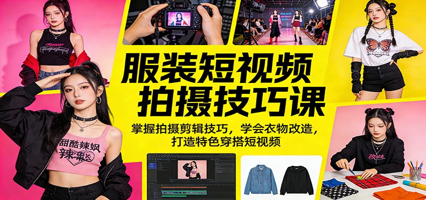 服装短视频拍摄技巧课：掌握拍摄剪辑技巧，学会衣物改造，打造特色穿搭短视频-校睿铺