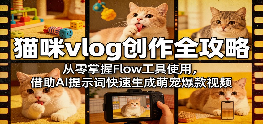 猫咪vlog创作全攻略：从零掌握Flow工具使用，借助AI提示词快速生成萌宠爆款视频-校睿铺