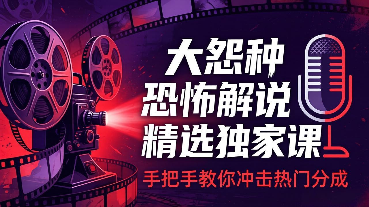 大怨种恐怖解说精选独家课：电影下载+文案配音+片头封面，手把手教你冲击热门分成-校睿铺