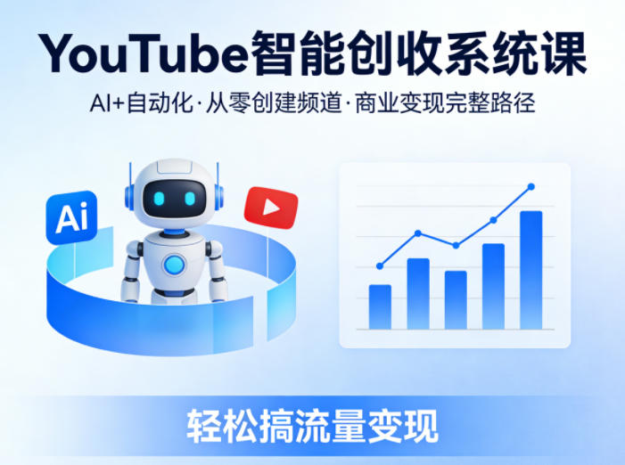 YouTube智能创收系统课，AI+自动化，从零创建YouTube频道并实现商业变现的完整路径，轻松搞流量变现-校睿铺
