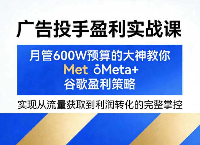 广告投手盈利实战课，月管600W预算的大神教你Meta+谷歌盈利策略，实现从流量获取到利润转化的完整掌控-校睿铺
