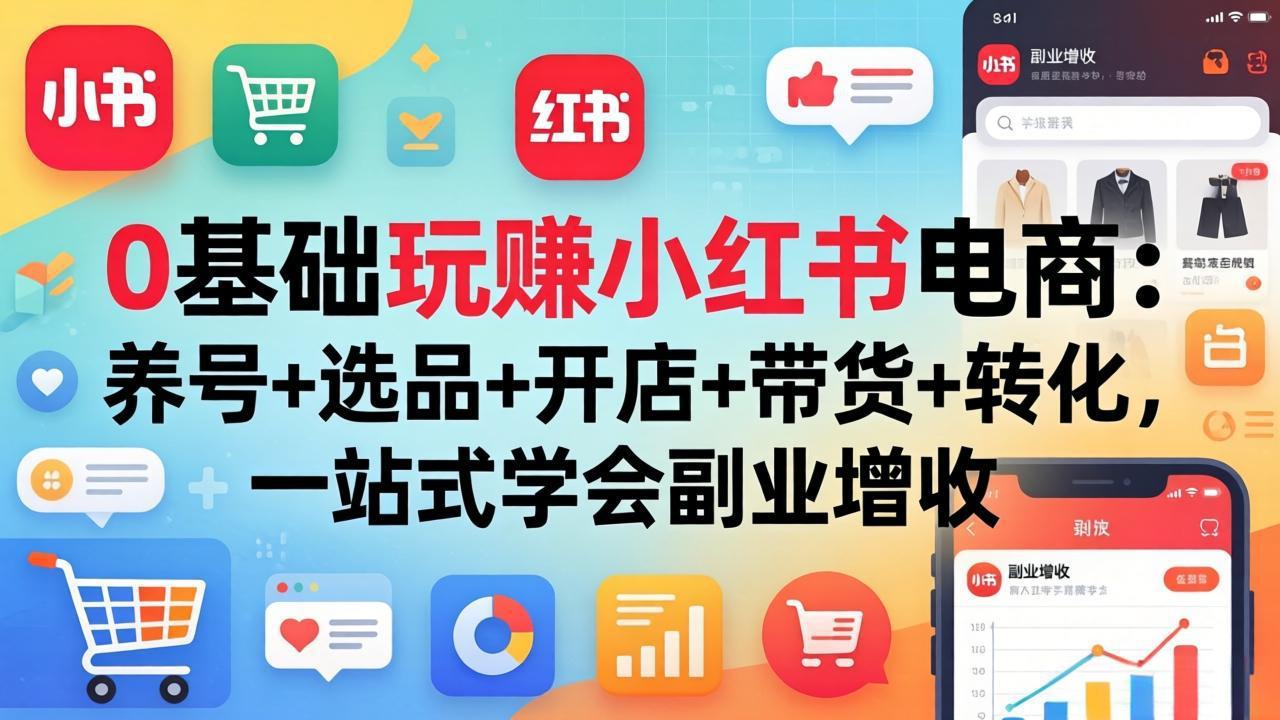 0基础玩赚小红书电商：养号+选品+开店+带货+转化，一站式学会副业增收-校睿铺