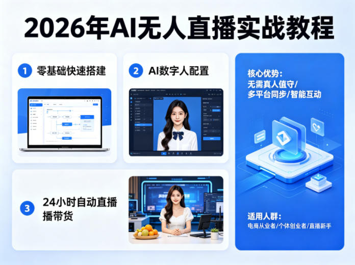 2026年AI无人直播实战教程，零基础也能快速搭建AI数字人无人直播间，实现24小时自动直播带货-校睿铺