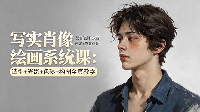 写实肖像绘画系统课：造型+光影+色彩+构图全套教学，配套笔刷+示范+作业点评-校睿铺