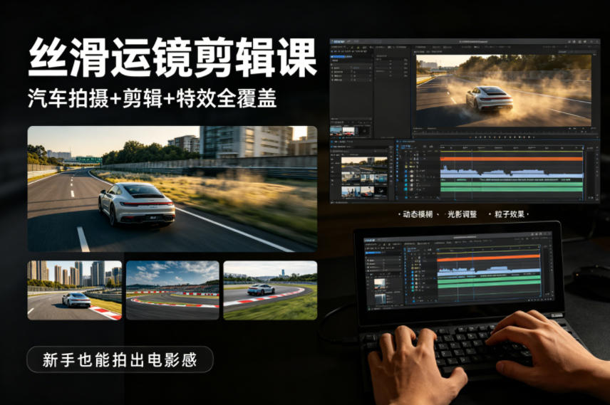 大叔丝滑运镜剪辑课，汽车拍摄+剪辑+特效全覆盖，新手也能拍出电影感-校睿铺