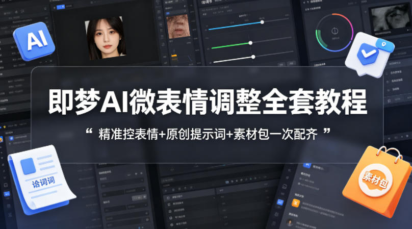 即梦AI微表情调整全套教程，精准控表情+原创提示词+素材包一次配齐-校睿铺