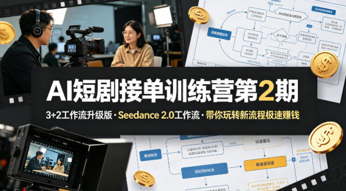 AI短剧接单训练营第2期，3+2工作流升级版，Seedance 2.0工作流，带你玩转新流程极速賺钱-校睿铺