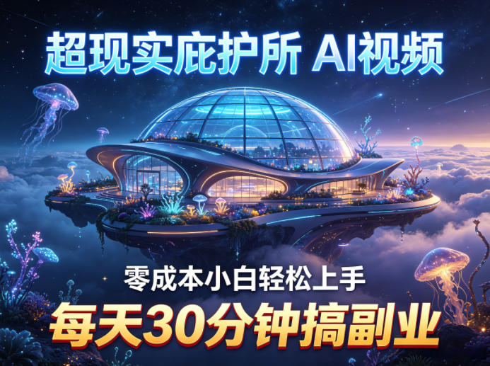 超现实庇护所AI视频项目拆解，零成本小白轻松上手，每天30分钟搞副业-校睿铺