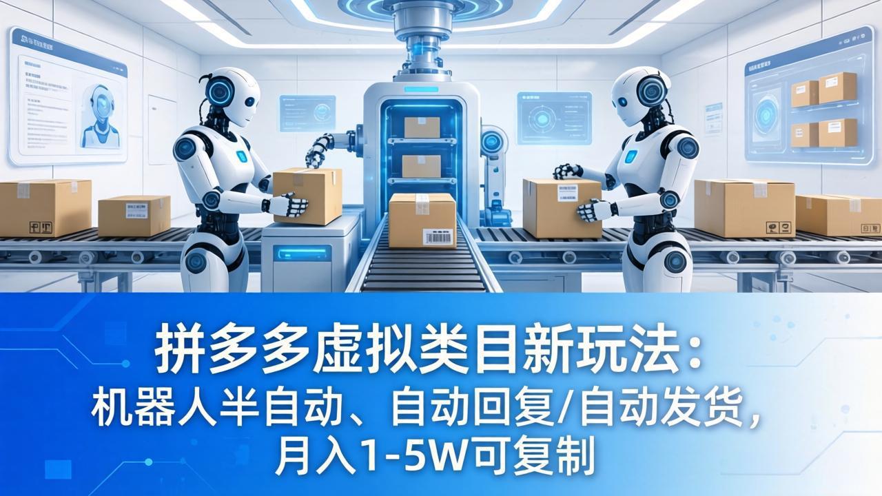 拼多多虚拟类目新玩法：机器人半自动、自动回复 /自动发货，月入 1-5W 可复制-校睿铺