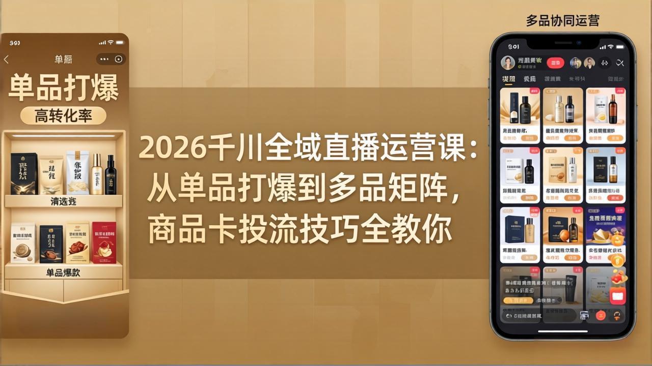 2026千川全域直播运营课：从单品打爆到多品矩阵，商品卡投流技巧全教你-校睿铺
