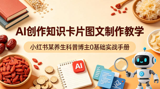 AI创作知识卡片图文制作教学，小红书某养生科普博主0基础实战手册-校睿铺