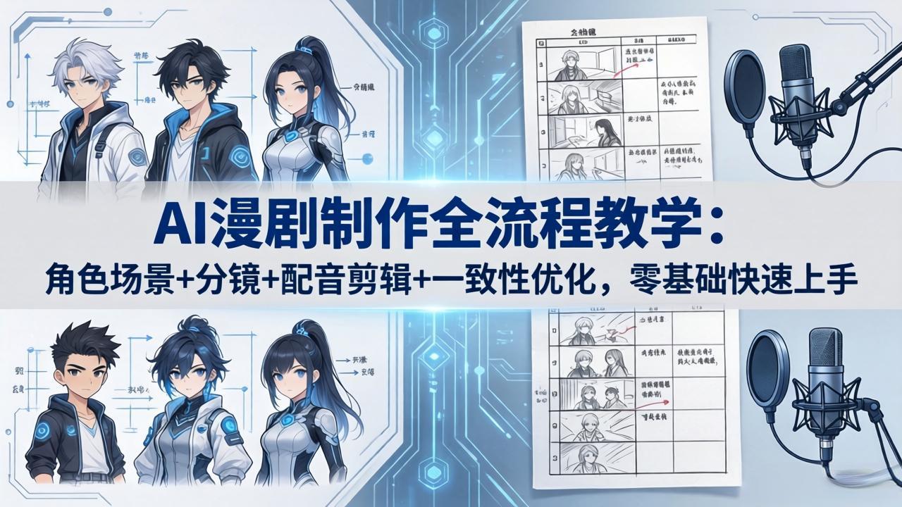 AI漫剧制作全流程教学：角色场景+分镜+配音剪辑+一致性优化，零基础快速上手-校睿铺