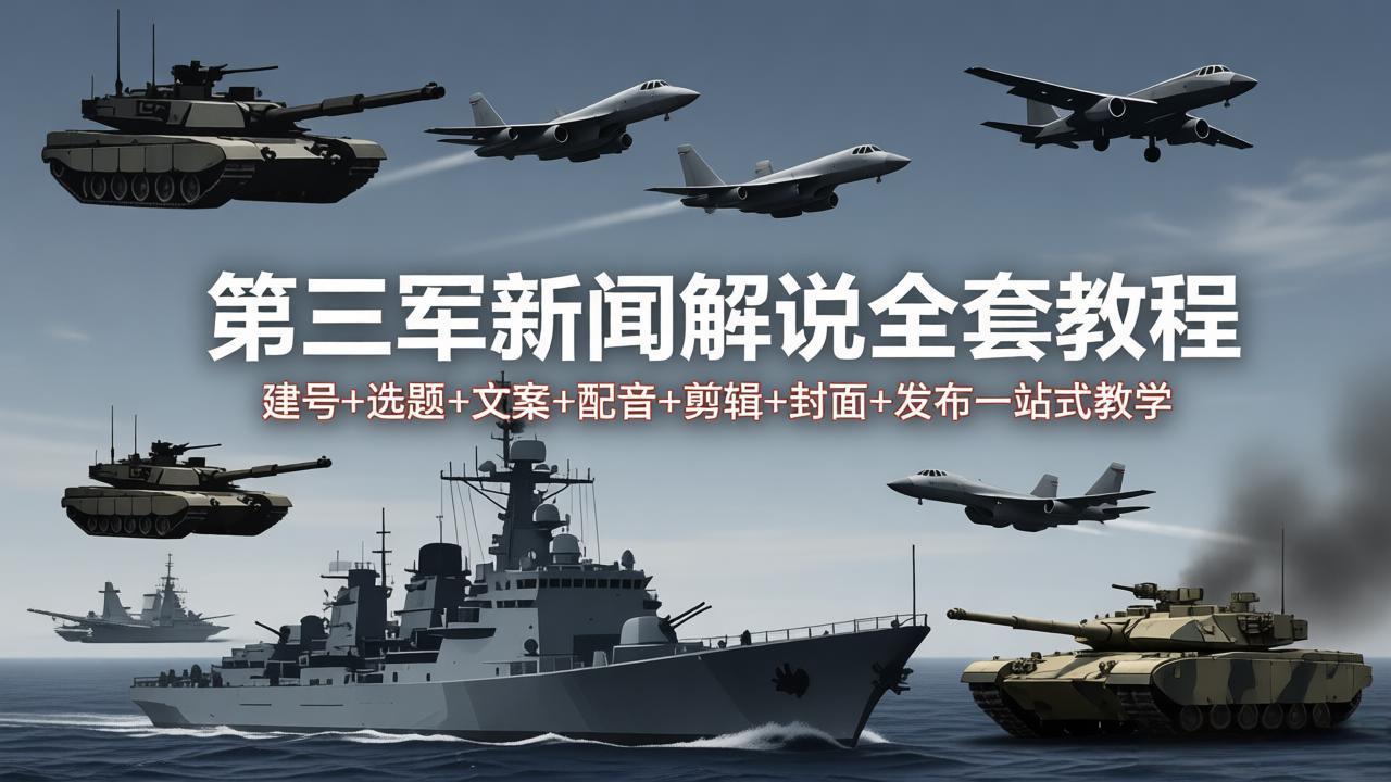 第三军迷新闻解说全套教程：建号+选题+文案+配音+剪辑+封面+发布一站式教学-校睿铺
