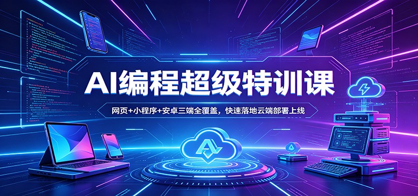 AI编程超级特训课：网页+小程序+安卓三端全覆盖，快速落地云端部署上线-校睿铺