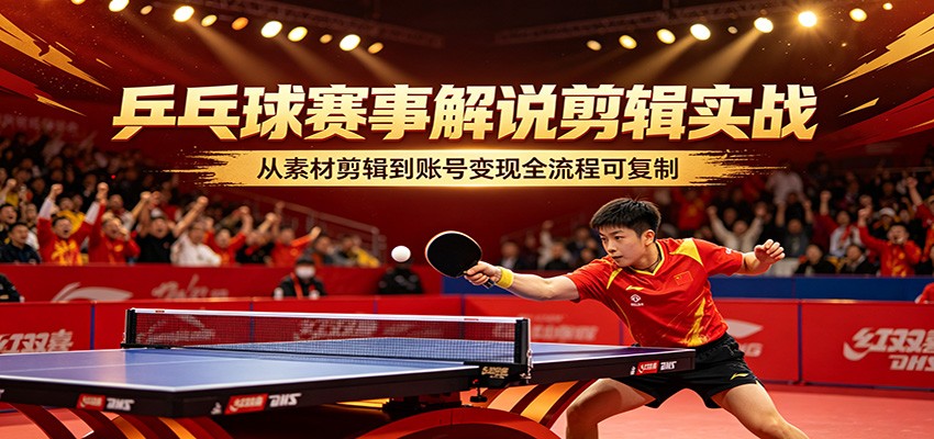 乒乓球赛事解说剪辑实战，从素材剪辑到账号变现全流程可复制-校睿铺