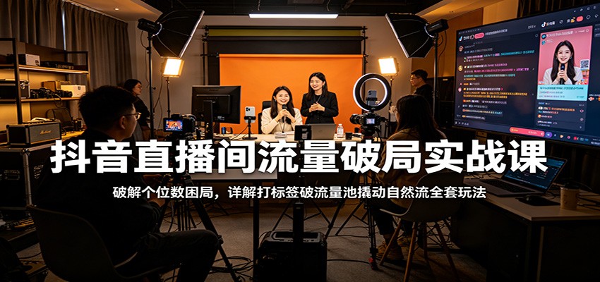抖音直播间流量破局实战课：破解个位数困局，详解打标签破流量池撬动自然流全套玩法-校睿铺
