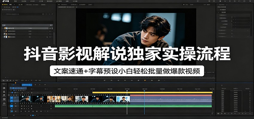 抖音影视解说独家实操流程，文案速通+字幕预设小白轻松批量做爆款视频-校睿铺