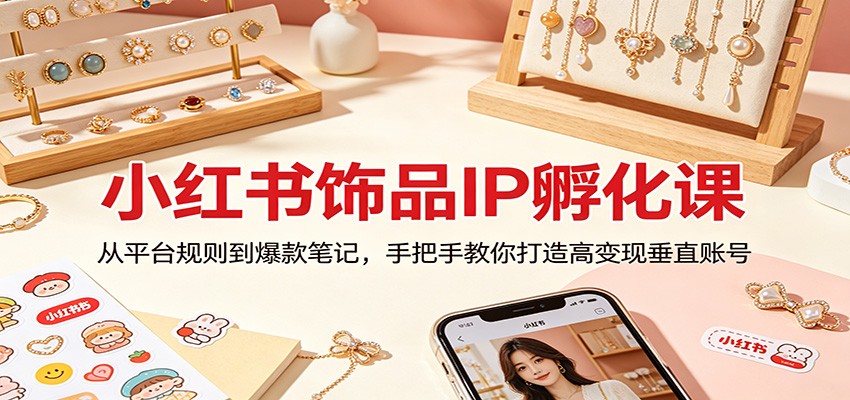 小红书饰品IP孵化课：从平台规则到爆款笔记，手把手教你打造高变现垂直账号-校睿铺