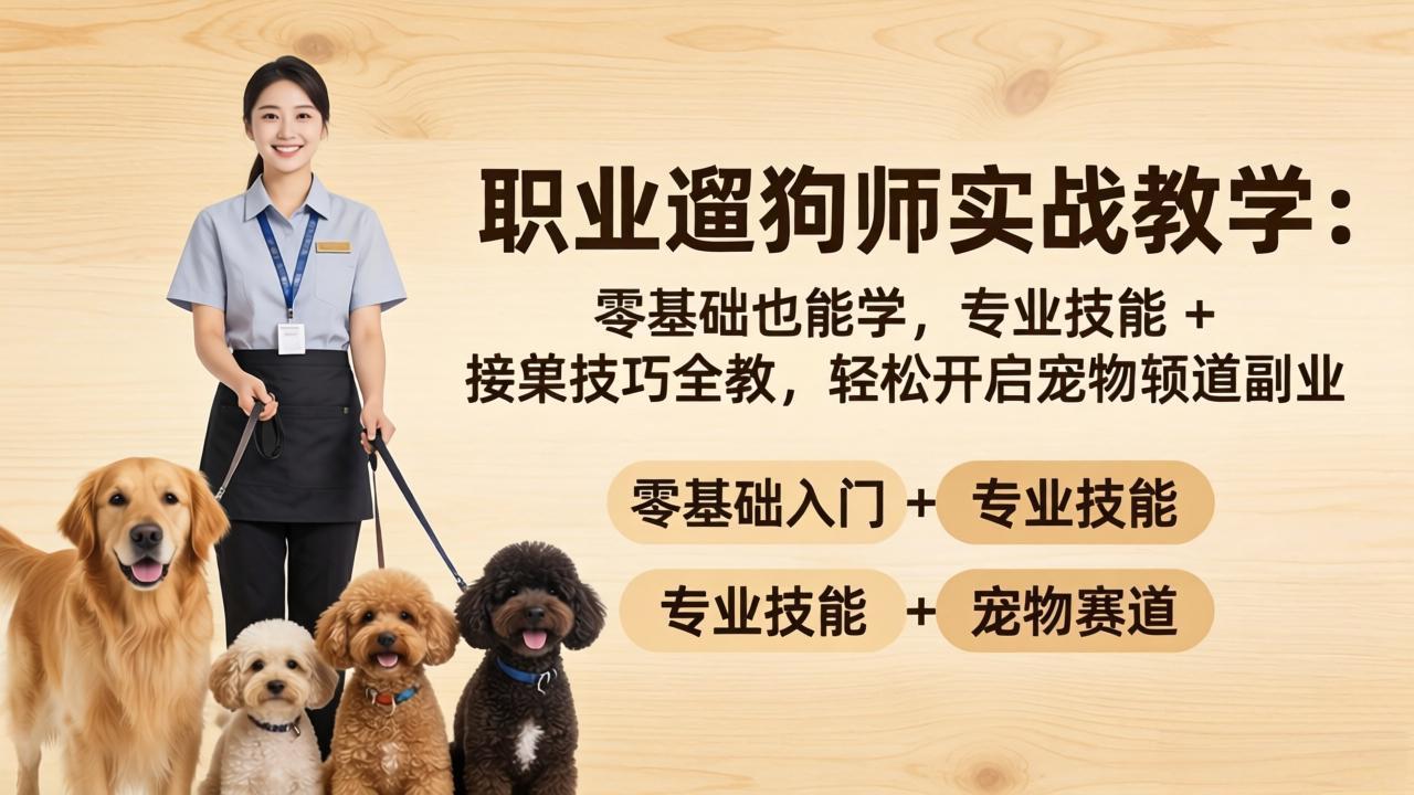 职业遛狗师实战教学：零基础也能学，专业技能 + 接单技巧全教，轻松开启宠物赛道副业-校睿铺
