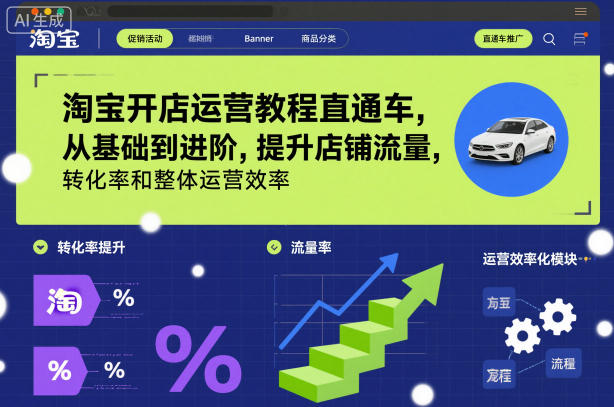 淘宝开店运营教程直通车，从基础到进阶，提升店铺流量，转化率和整体运营效率(更新26年4月20日)-校睿铺