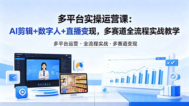 某团队多平台实操运营课-更新26年4月20：AI剪辑+数字人+直播变现，多赛道全流程实战教学-校睿铺