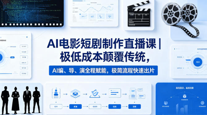 AI电影短剧制作直播课｜极低成本颠覆传统，AI编、导、演全程赋能，极简流程快速出片-校睿铺