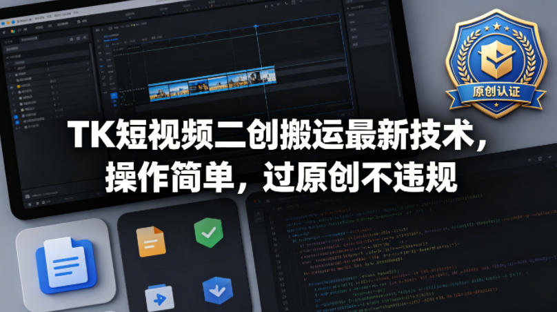 TK短视频二创搬运最新技术，操作简单，过原创不违规-校睿铺