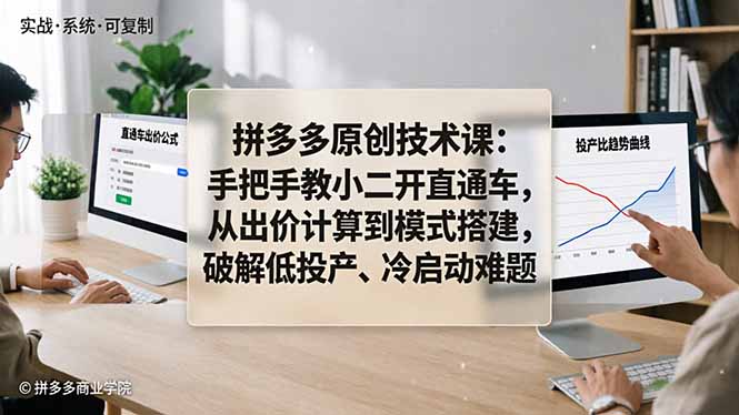 拼多多原创技术课：手把手教小二开直通车，从出价计算到模式搭建，破解低投产、冷启动难题-校睿铺