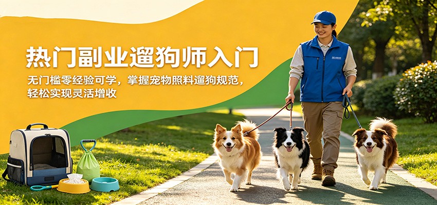 热门副业遛狗师入门，无门槛零经验可学，掌握宠物照料遛狗规范，轻松实现灵活增收-校睿铺