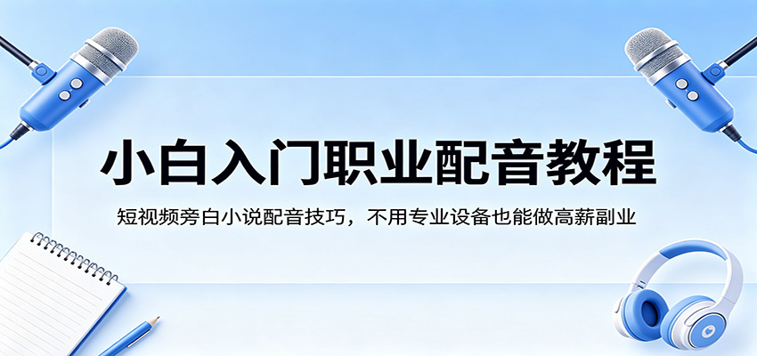 小白入门职业配音教程，短视频旁白小说配音技巧，不用专业设备也能做高薪副业-校睿铺