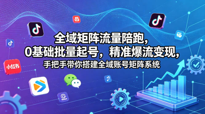 全域矩阵流量陪跑，0基础批量起号，精准爆流变现，手把手带你搭建全域账号矩阵系统-校睿铺